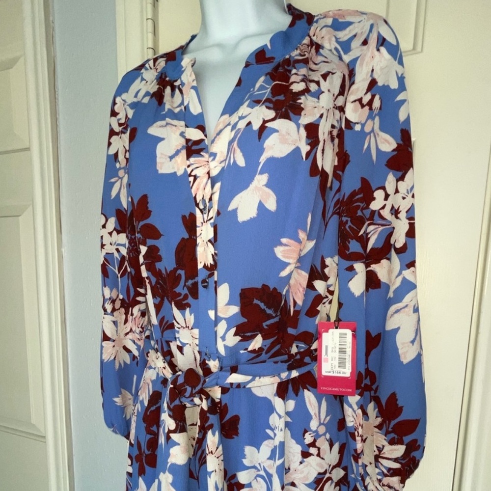 Vince Camuto Floral Print Pebble Crepe Midi Shirt Dress. NWT!